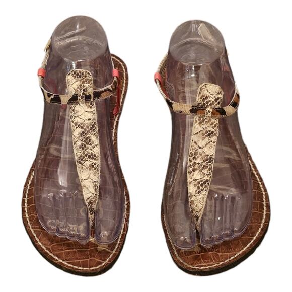Sam Edelman Gigi Leopard Snake T-Strap Toe Post Sandals Women's sz 9 - Picture 2 of 8